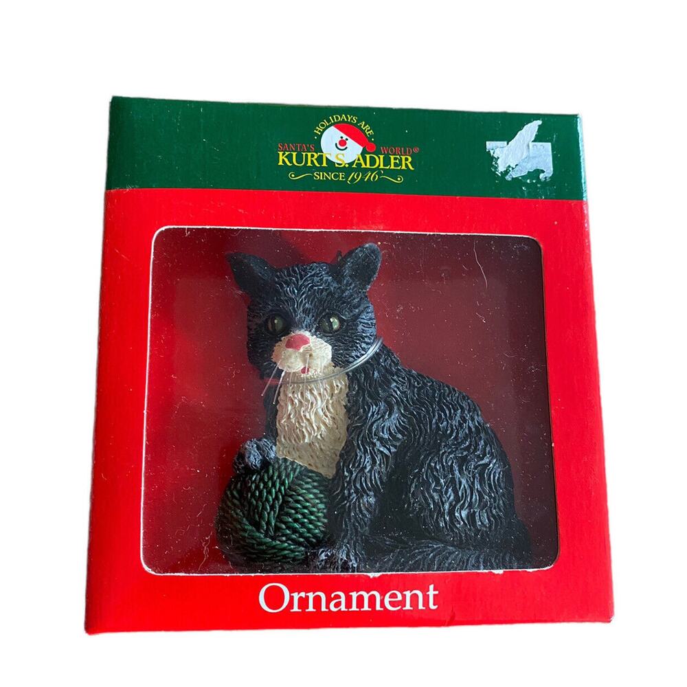 Santa's World Kurt S. Adler Black And White Cat Kitten Christmas Ornament